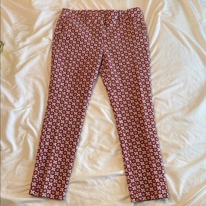 LOFT Marisa Skinny Floral Print Slim Pants in Burgundy and White